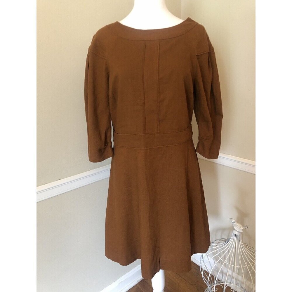 NWT Banana Republic Size 10P Brown Linen Blend Dress 3/4 Sleeve Boat Neck